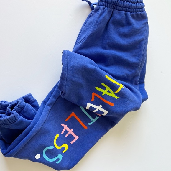 NWOT Talentless Blue Cotton w/Multicolor Lettering Pocketed Sweatpants - Picture 2 of 8